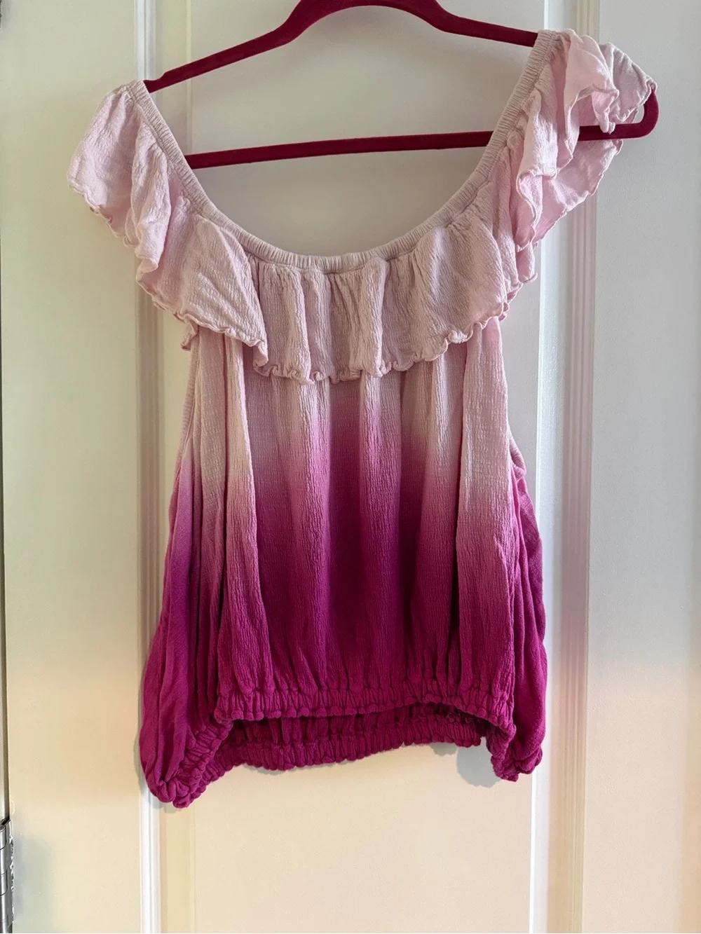 Free People Pink Ombre Off Shoulder Ruffle Boho Top Medium